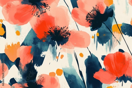 Vivid floral abstract design featuring colorful blooms on a textured background with bold brush strokes