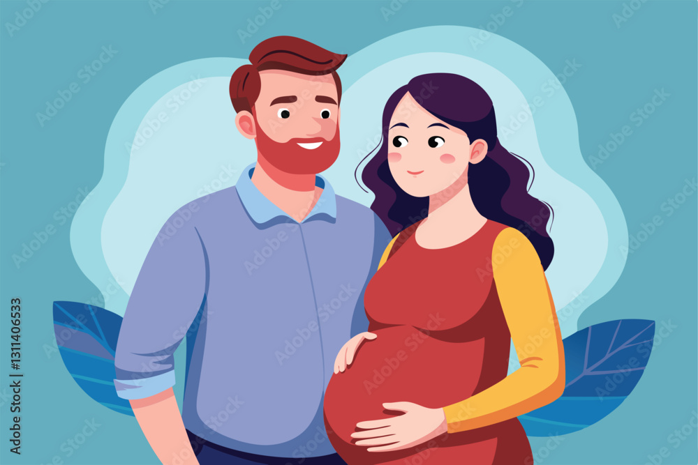 A joyful couple stands together, embracing their pregnancy journey while preparing for the baby's arrival, Pregnant woman and her husband A joyful couple stands together, embracing their pregnancy journey while preparing for the baby's arrival, Pregnant woman and her husband