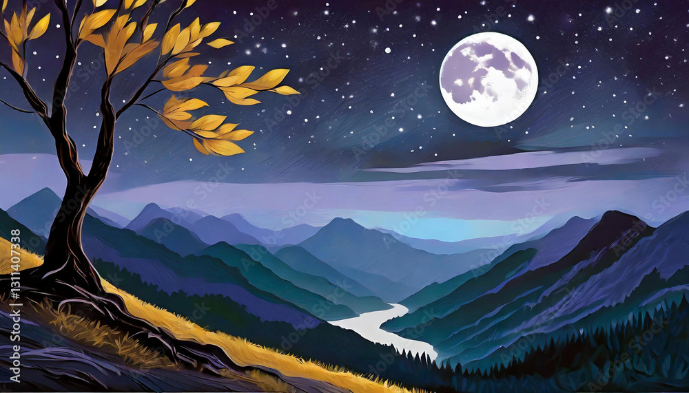 Fototapeta premium The night sky filled with stars and moon, a beautiful natural landscape