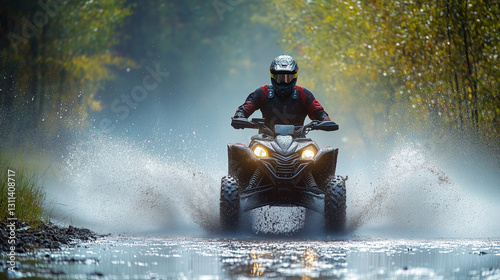 Off-road quad splashing through water-2