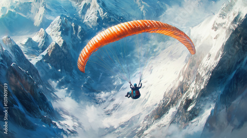 Paraglider diving past icy cliffs-1