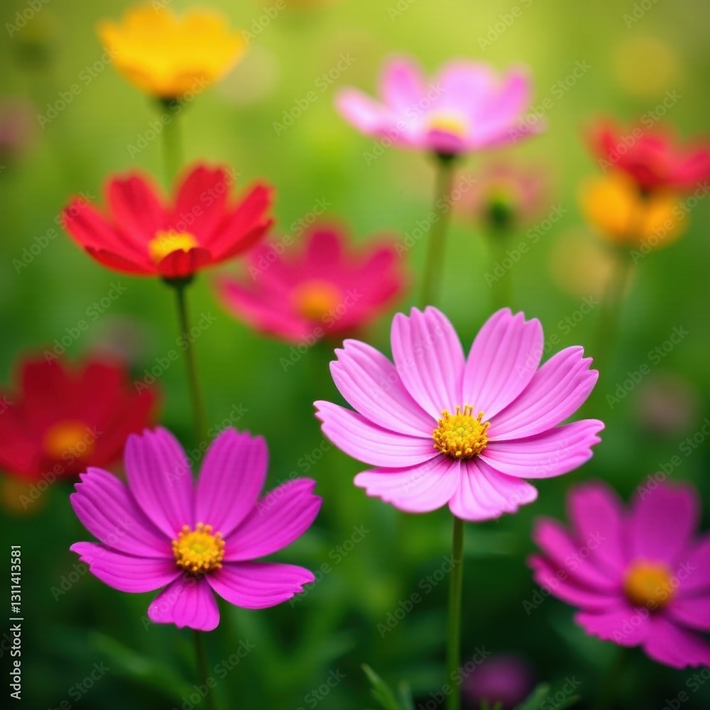 Vibrant cosmos flowers blooming in a summer garden , colorful, flora, vibrant Vibrant cosmos flowers blooming in a summer garden , colorful, flora, vibrant