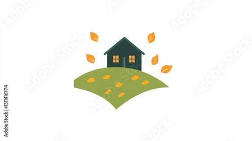 Autumn home on a hill, cozy fall scene, for a cozy feeling photo