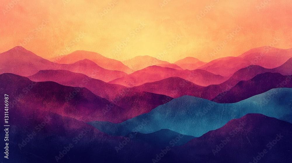 Abstract Landscape of Vibrant Mountains Under a Gradient Sunset Sky with Rich Textures and Vivid Colors Abstract Landscape of Vibrant Mountains Under a Gradient Sunset Sky with Rich Textures and Vivid Colors