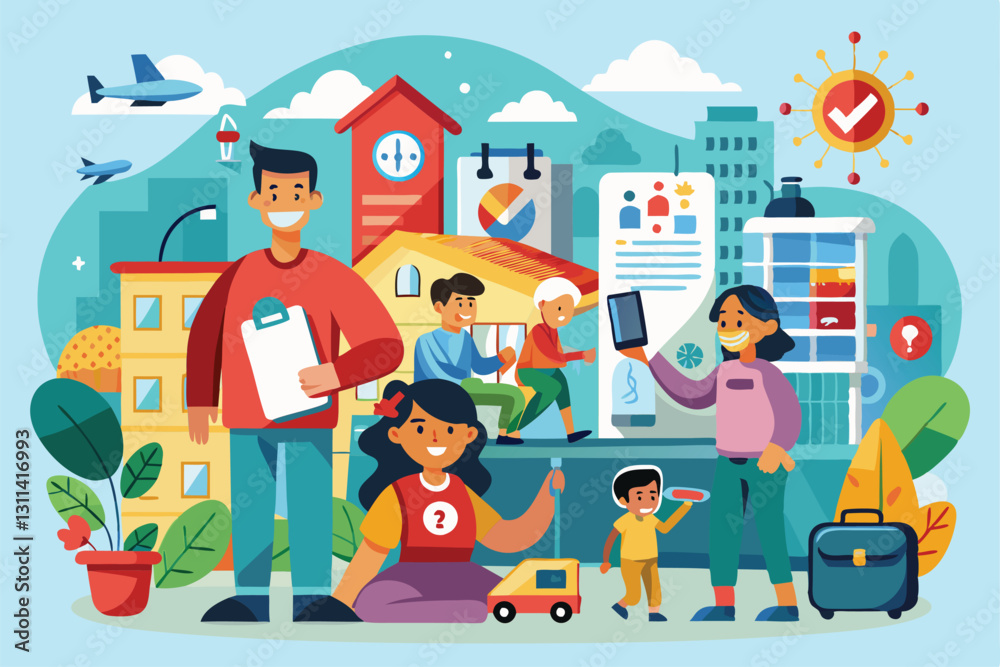 Family engages in preventive measures at home, ensuring safety and fun activities together, Preventive measures when you get home Customizable Flat Illustration Family engages in preventive measures at home, ensuring safety and fun activities together, Preventive measures when you get home Customizable Flat Illustration