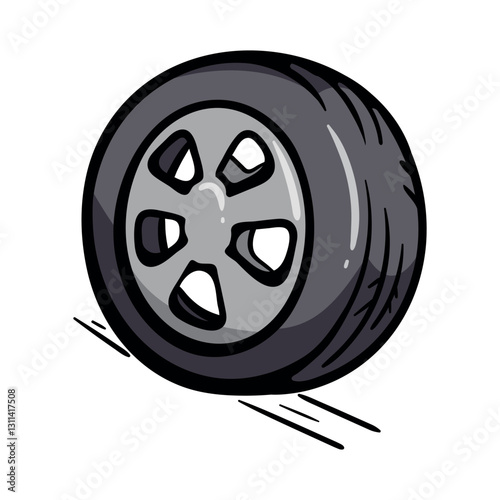 Car wheel. Bright vector illustration for sticker, book, print, icon. Isolated image on white background