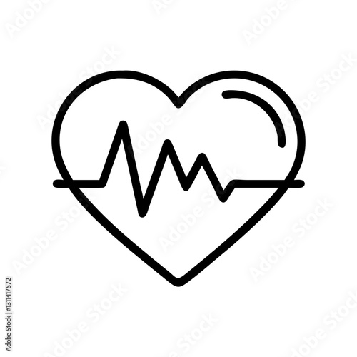Heartbeat illustration, medical style, black and white color, health symbol