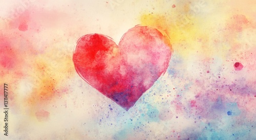 Watercolor heart on colorful background
