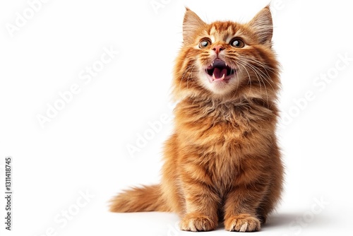 Un adorable gato naranja con pelaje esponjoso mira a la cámara con una expresión curiosa.