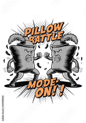 International Pillow Fight Day Vector Illustration | Fun Pillow Battle, T-Shirt Design, Poster, Sticker, Social Media Post, Print Card, Animated GIF | Solid Colors, No Gradients