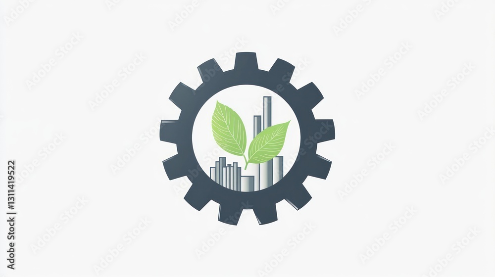 Sustainable Growth, Industrial City, Gear Symbol, Eco-Friendly Manufacturing, Stock Photo Sustainable Growth, Industrial City, Gear Symbol, Eco-Friendly Manufacturing, Stock Photo