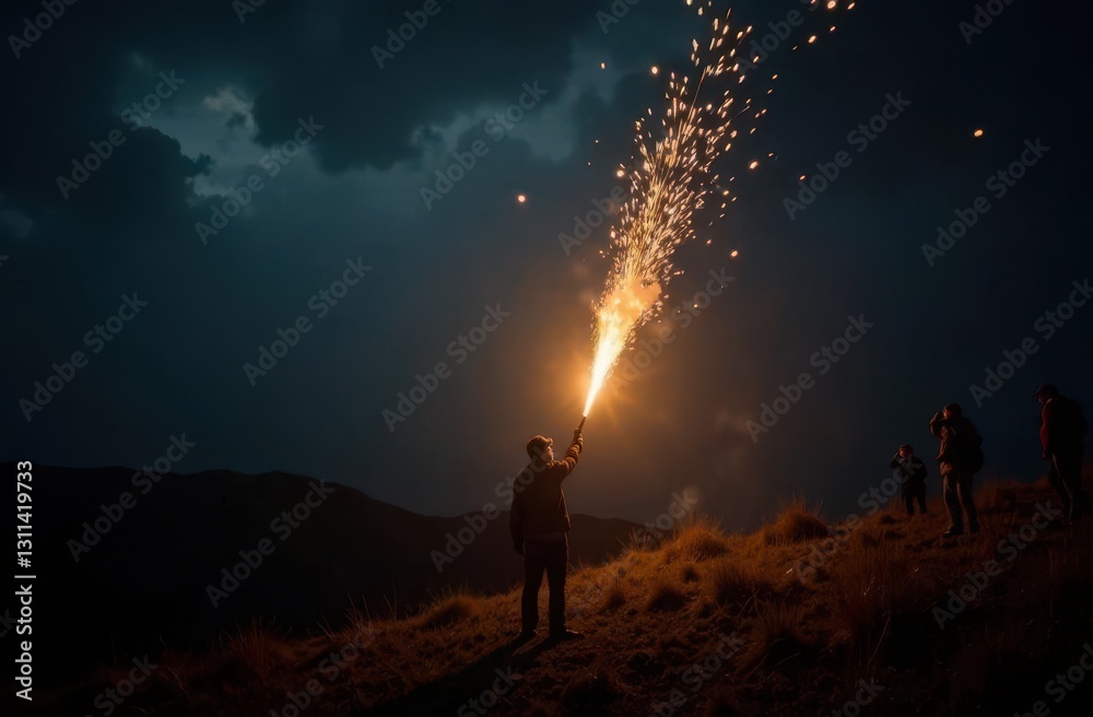 Fototapeta premium Celebrating US Independence Day with fireworks in the night sky