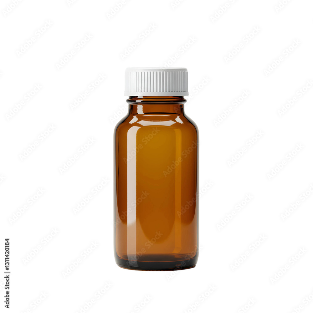 Empty Brown Glass Bottle with White Cap, Ideal for Medical, Pharmaceutical, or Cosmetic Use – Perfect for Packaging Liquids, Syrups, or Solutions in a Secure Container, PNG format Empty Brown Glass Bottle with White Cap, Ideal for Medical, Pharmaceutical, or Cosmetic Use – Perfect for Packaging Liquids, Syrups, or Solutions in a Secure Container, PNG format