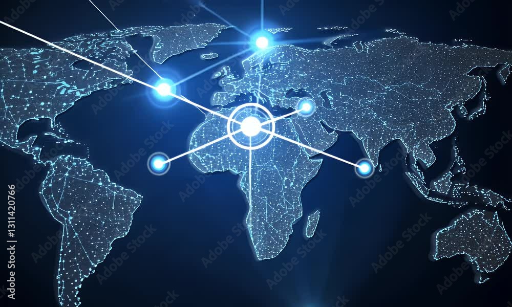 Global network connection, data flow, Africa focus, digital background