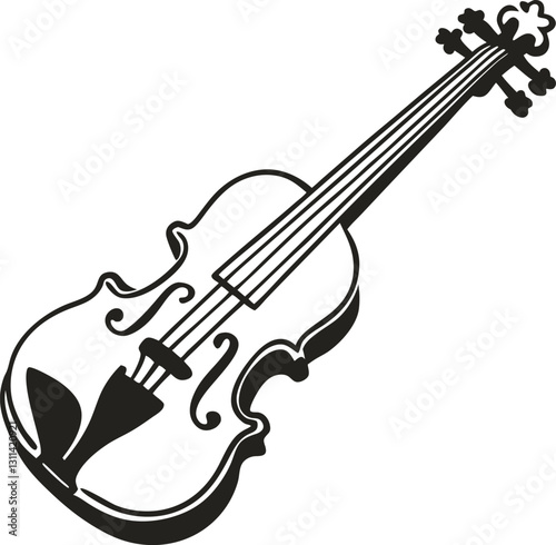 Elegant violin illustration in black and white, classical music instrument art design
