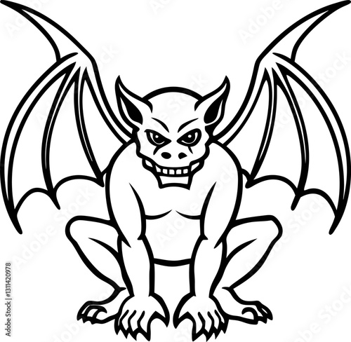 illustrated gothic gargoyle with wings in squatting pose