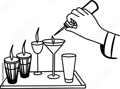 mixologist artfully garnishing elegant cocktail glasses with precision stylish drinks preparation and presentation scene