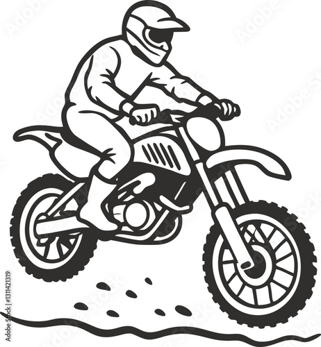 Motocross rider illustration dirt bike jump, action sport, helmet safety gear, dynamic movement