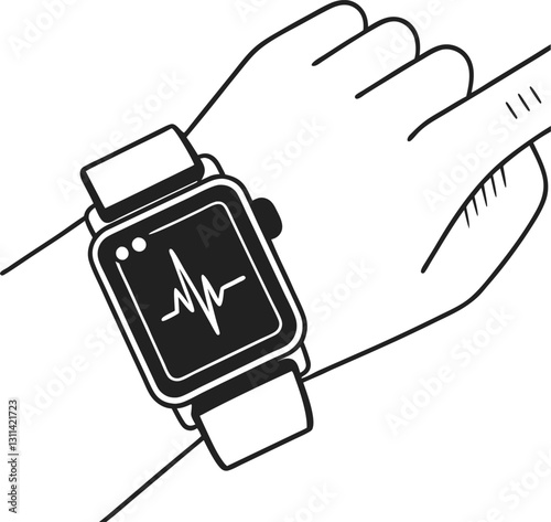 Digital heartbeat smartwatch display showing heart rate monitoring on wrist