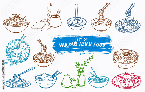 Chinese Restaurant Menu. Hand-drawn illustration of dishes and products. Ink. Vector