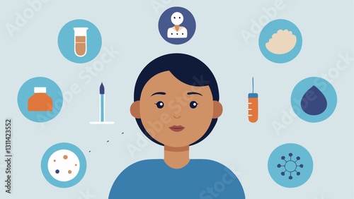 Treating Skin Conditions An infographicstyle illustration that shows various skin conditions like acne scars and fine lines with icons indicating how microneedling and exosome