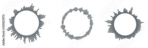 Set of sound waveform pattern for radio podcasts, music player, video editor, voice message in social media chats, voice assistant, recorder. vector illustration