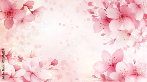 Pink Cherry Blossom Watercolor Floral Background