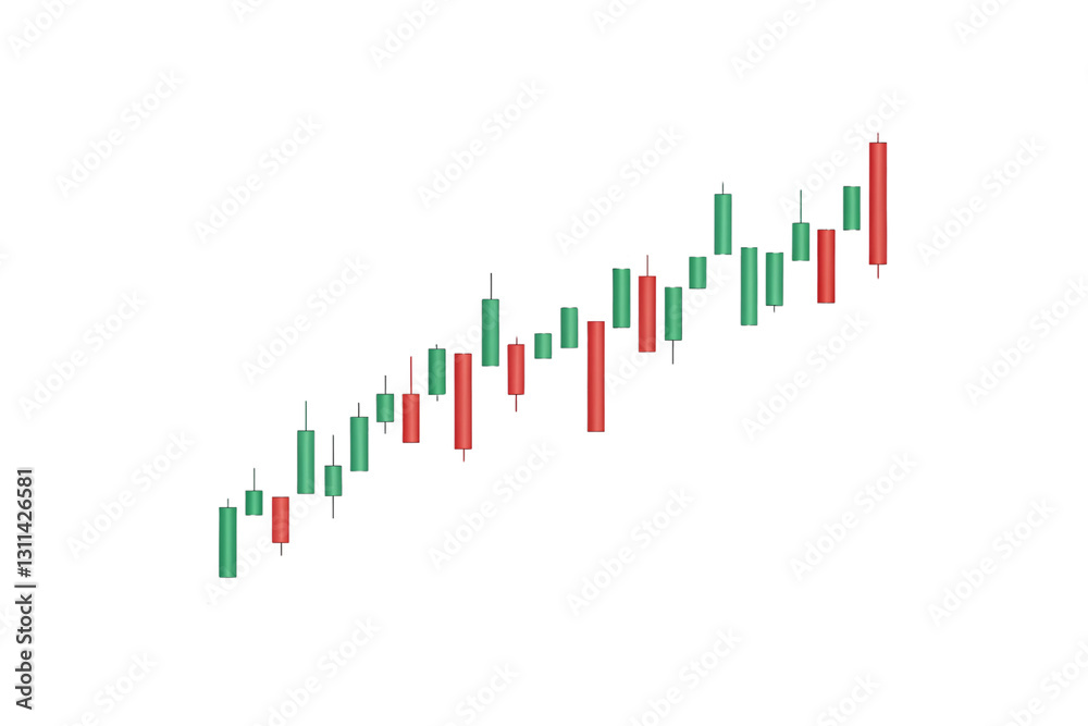 A financial chart with red and green candlesticks, showcasing dynamic price action and potential market trends, signaling bullish and bearish activity, isolated on a transparent background A financial chart with red and green candlesticks, showcasing dynamic price action and potential market trends, signaling bullish and bearish activity, isolated on a transparent background