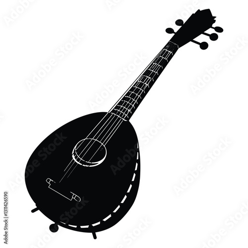 Balalaika Silhouette, Vector, Icon, Logo, White Background.