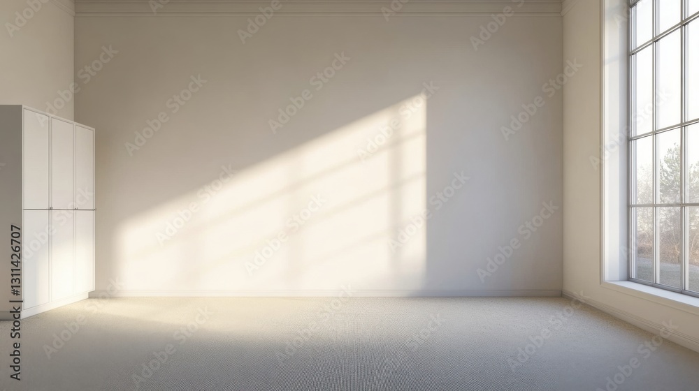 empty modern room with large window and white closet empty modern room with large window and white closet