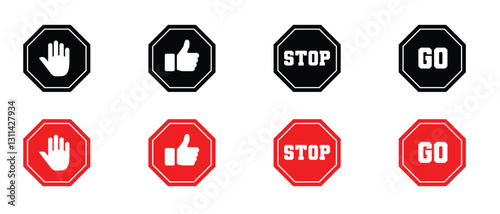Stop and go sign vector illustrations. Stop and go icon set.