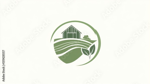 Farmhouse graphic, countryside, circular design, eco-friendly, agricultural logo photo