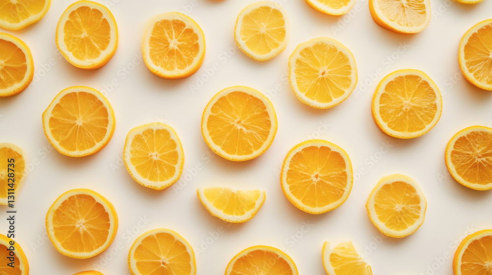 Fresh lemon slices pattern on white background Fresh lemon slices pattern on white background