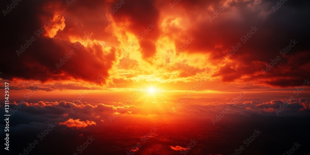 Fiery Sunset Above the Clouds, Dramatic Sky with Warm, Vibrant Hues, Perfect for Backgrounds Fiery Sunset Above the Clouds, Dramatic Sky with Warm, Vibrant Hues, Perfect for Backgrounds