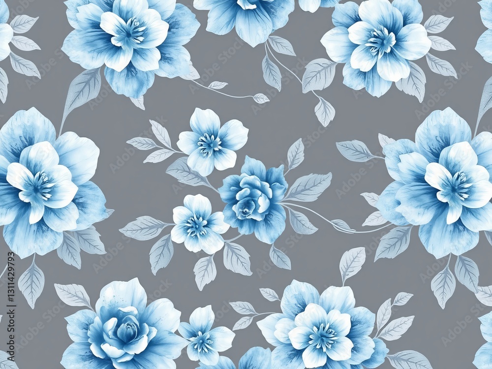 Fototapeta premium Elegant blue flower pattern creating a stunning visual display with intricate floral designs