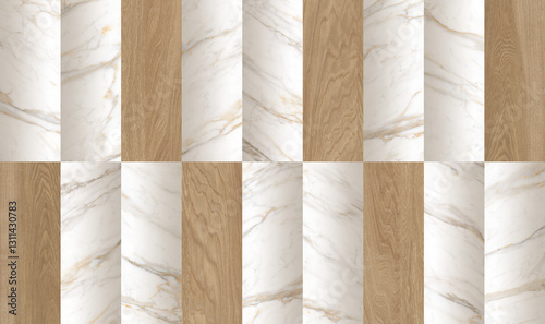 white marble stone and wood texture with blocks pattern