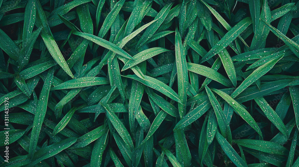Lush green foliage with dew drops creating a fresh, natural texture Lush green foliage with dew drops creating a fresh, natural texture