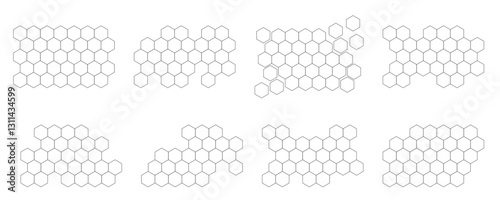 Propolis Honey comb logo set. Honeycomb structure pattern. Honey, pollen, wax, parchment and bee products. Stock vector illustration isolated on a white background.