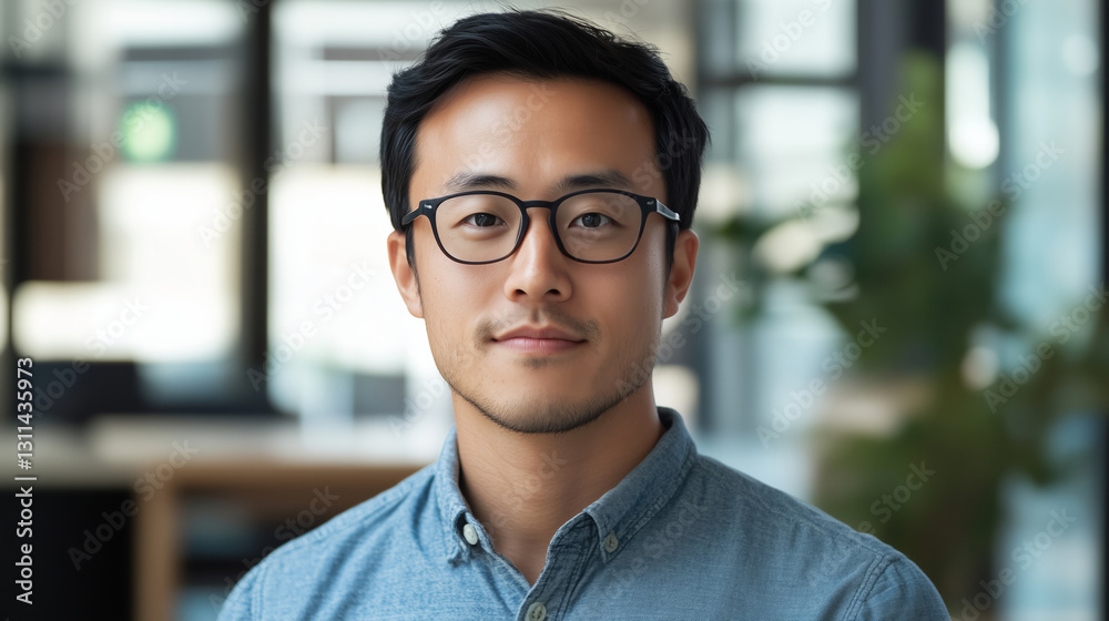 Obraz premium Portrait of male entrepreneur standing in the office, confident business man looking at camera