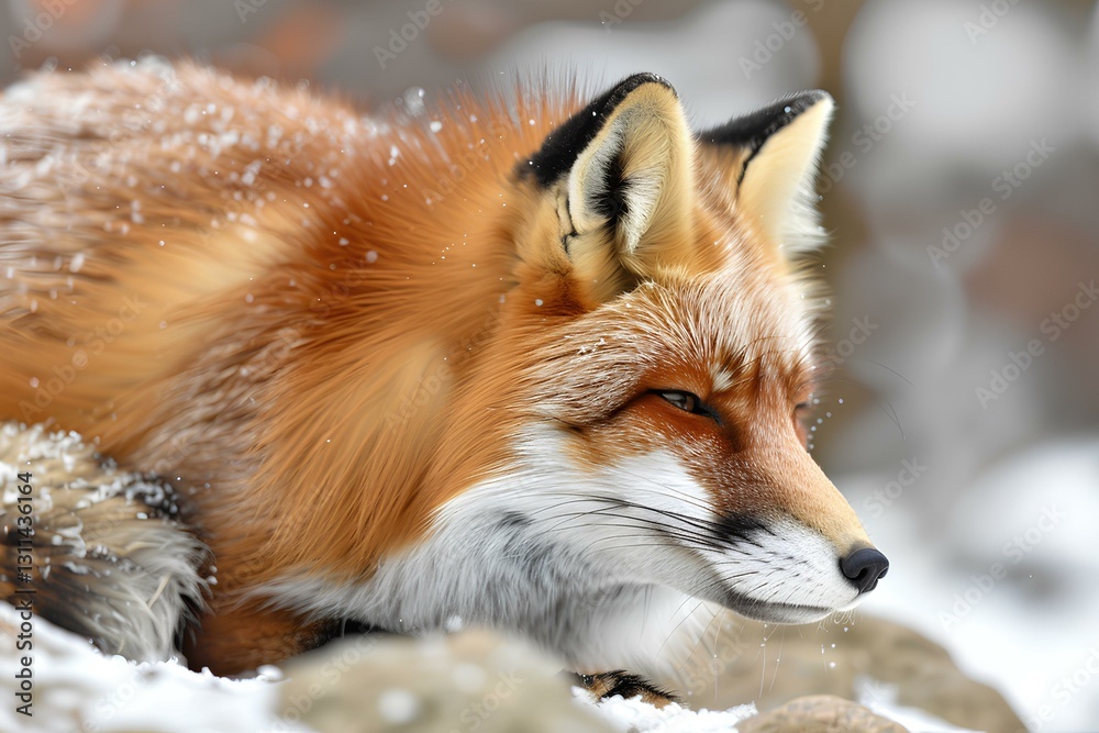 Fototapeta premium A red fox in the Winter snow