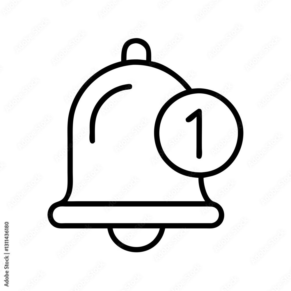 Outlined notification bell icon with a number one representing alerts and reminders in a simple design Outlined notification bell icon with a number one representing alerts and reminders in a simple design