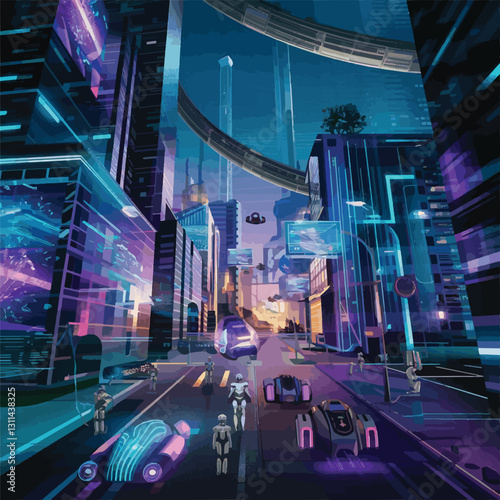 A breathtaking futuristic cityscape with towering neon-light skyscrapers.