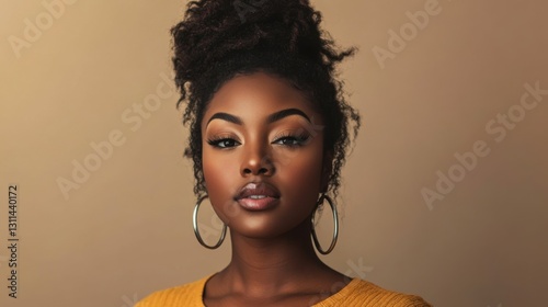 beautiful black woman portrait natural makeup curly hair