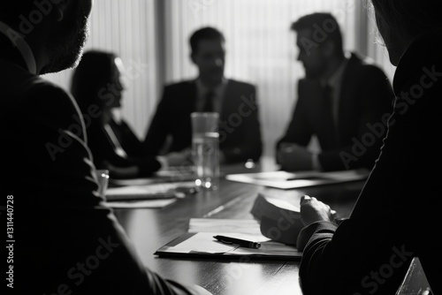 Serious Business Meeting Silhouettes Corporate Team Conference deal group black white office people 
