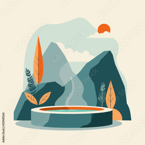 Hot spring, flat design travel illustration