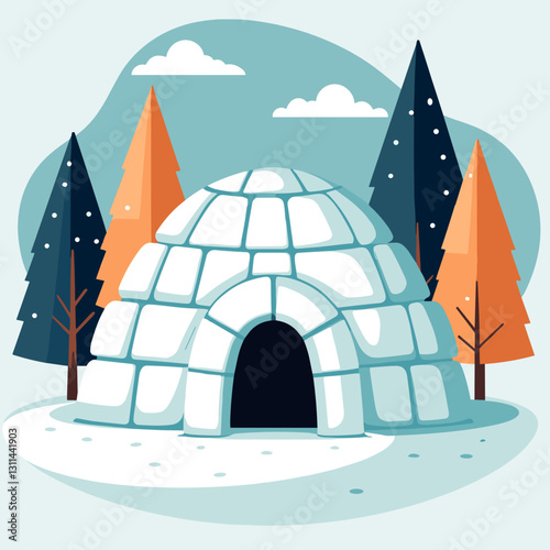 Igloo, flat design travel illustration