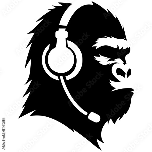 Silhouette of a gorilla wearing a headset