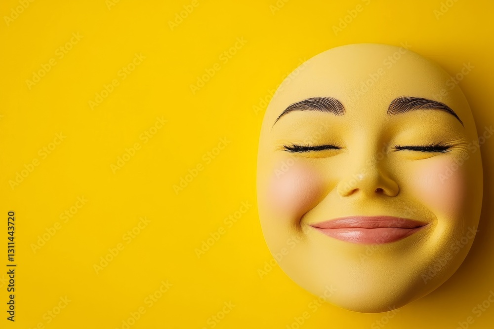 A cheerful yellow face mask with a smiling expression against a vibrant yellow background, conveying positivity and joy. A cheerful yellow face mask with a smiling expression against a vibrant yellow background, conveying positivity and joy.