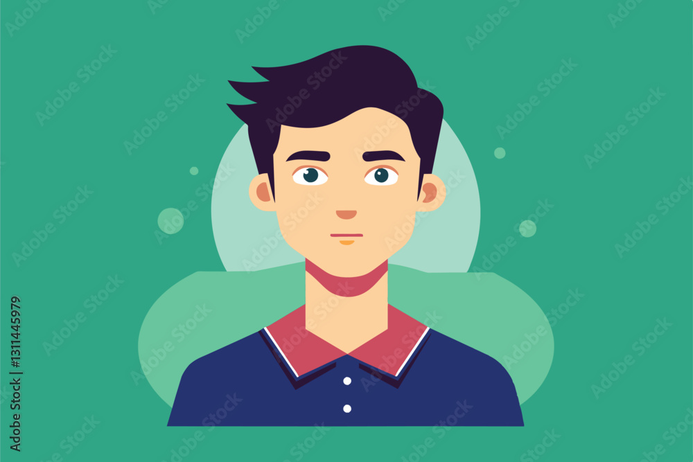 A young man with an illustrated style displays customizable disproportionate features against a green backdrop, Profile data Customizable Disproportionate Illustration A young man with an illustrated style displays customizable disproportionate features against a green backdrop, Profile data Customizable Disproportionate Illustration
