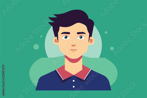 A young man with an illustrated style displays customizable disproportionate features against a green backdrop, Profile data Customizable Disproportionate Illustration